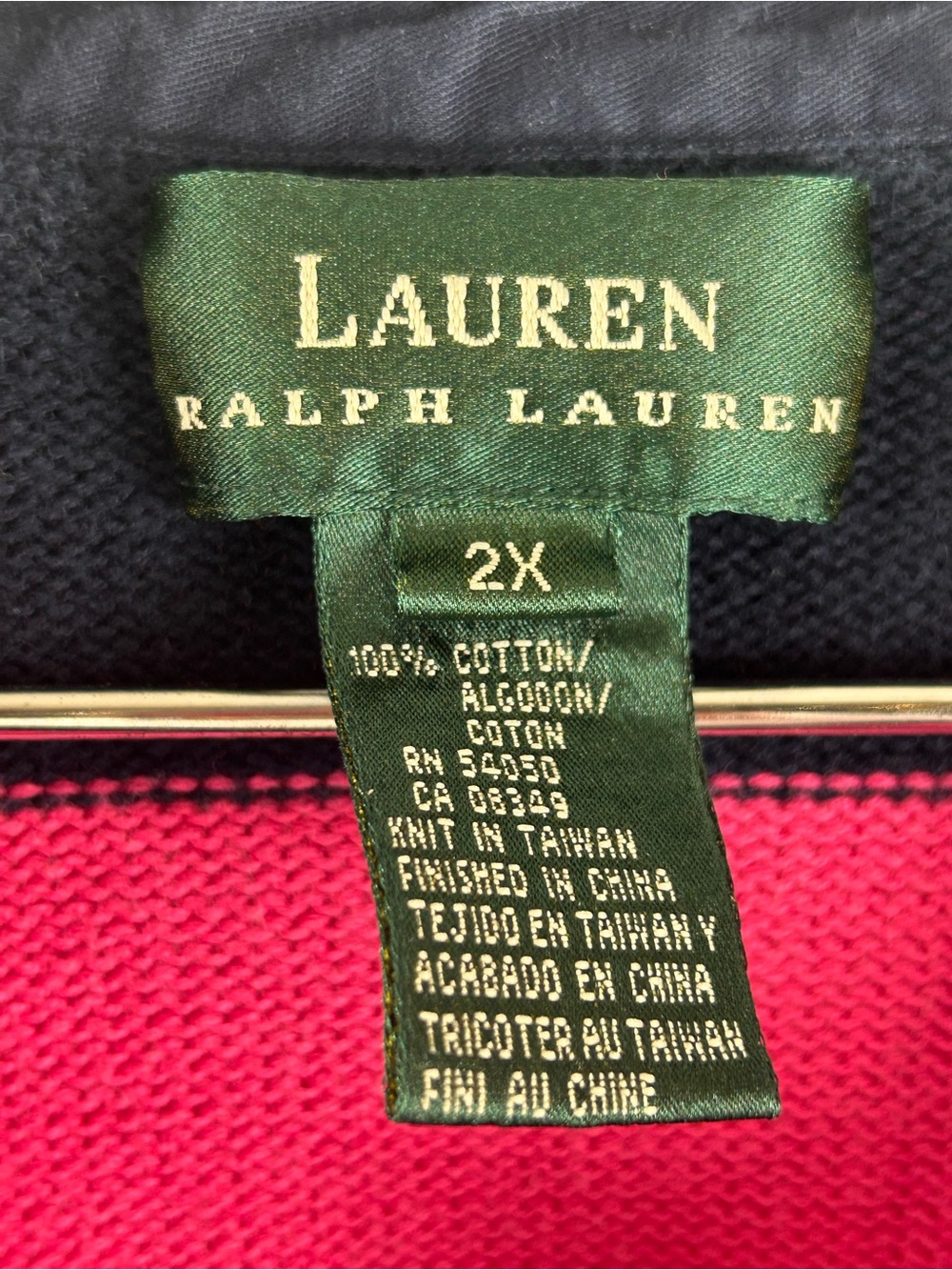 Lauren Ralph Lauren Hot Pink and Navy Striped Rugby Polo - Picture 4 of 6